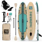 TIGERXBANG SUP Board aufblasbar 10'8" (330 x 86 x 15 cm) Stand Up Paddle Board Komplettset für Erwachsene & Jugendliche | Extra breites iSUP mit Premium Zubehör Set | Pandora Grün