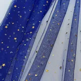 1 Yard Tüllstoff, 150cm Breit Deko-Stoff zum Nähen Dekorieren Basteln Glitzer Garn Tüll Deko Stoffe mit Sterne Sparkly Pailletten Dekostoff für DIY handgemachte Kleidung Hochzeit Kleid -Dunkelblau