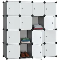 Songmics Regalsystem, Schuhregal, Set aus 16 Würfeln, Kleiderschrank aus Kunststoff, mit Türen, Steckregal, Aufbewahrung von Kleidung, Schuhen und Büchern, einfache Montage, grau LPC443G01