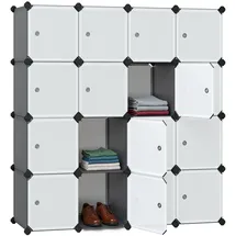 Songmics Regalsystem, Schuhregal, Set aus 16 Würfeln, Kleiderschrank aus Kunststoff, mit Türen, Steckregal, Aufbewahrung von Kleidung, Schuhen und Büchern, einfache Montage, grau LPC443G01
