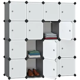 Songmics Regalsystem, Schuhregal, Set aus 16 Würfeln, Kleiderschrank aus Kunststoff, mit Türen, Steckregal, Aufbewahrung von Kleidung, Schuhen und Büchern, einfache Montage, grau LPC443G01