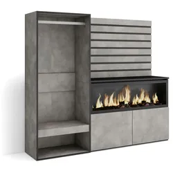 SKRAUT HOME Sideboard, Schrank, Buffet, Stauraum, 167x35x145 cm, Schlafzimmer, XXL-Elektrokamin, Offener Schrank, Moderner Stil, Zementgrau - 450_34