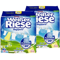 Weißer Riese Universal Megaperls Vollwaschmittel 38 WL (2 x 19 Waschladungen), Waschmittel für weiße Wäsche, wirkt extra stark gegen Flecken bei 20–95 °C, 100% recycelbares Plastik