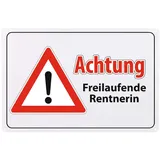 xy Blechschild Ruhestand Scherzartikel lustiges Geschenk für Rentner Rentnerin Freilaufender Rentner Freilaufende Rentnerin (Rentnerin)