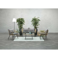 Garden Impressions Polyrattan Lounge-Set "Columbus" inkl. Sofa, Sesseln, Tisch und Kissen,natur / grau,