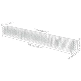 vidaXL Gabionen-Hochbeet Verzinkter Stahl 540×50×50 cm