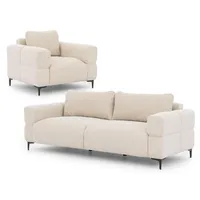 s-style möbel SITZGARNITUR 3+1 Cardea in Bubble-Optik aus weichem Hellbeige Strukturstoff mit hohem Sitzkomfort