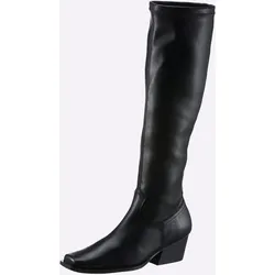 Stiefel HEINE, Damen, Gr. 40, schwarz, Leder, Glattleder, Synthetik, modisch, Schuhe Cowboystiefel Reißverschlussstiefel
