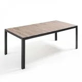 Oviala Gartentisch aus Aluminium und Keramik Grau, Metall, Rechteckig, 100x75x206 cm, Gartenmöbel, Gartentische, Gartentische
