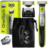 NEU Philips OneBlade Rasierer QP2734/20 Schwarz Grün mit Etui und Trimmeraufsatz