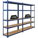 Proregal Mega Deal 2x Schwerlastregal Ragnar HxBxT 180 x 120 x 40 cm Fachlast 175 kg Blau Garagenregal Kellerregal Werkstattregal Steckregal