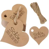 Acrebow Kraftpapier Anhänger, 100Stk. Herz Kraftpapier Geschenkanhänger, SCHÖN DASS DU DA BIST Etiketten Herzanhänger mit Schnur für Valentinstag Hochzeit Geschenke