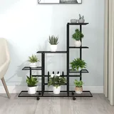 Tidyard Blumenständer auf Rollen Blumenregal Pflanzenregal Pflanzregal Pflanzentreppe Blumentreppe Pflanzenständer Metall Schwarz 94,5x25x92,5 cm