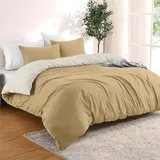 Dreamzie - Bettwäsche Set 240x220 cm mit 2 Kissenbezügen 65x65 cm Beige/Sand - 1 Bettbezug 240x220 aus 100% Mikrofaser - Zertifiziert ohne Chemikalien (Oeko TEX)