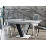 Esstisch Masiv Küchentisch Esszimmertisch Esszimmer Modern Tisch Kollektion M24 - 80 cm X 76 cm X 120 - 160 cm - Weiß Hochglanz / Schwarz Hochglanz