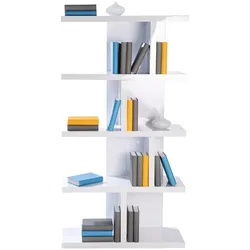 Lloret - Bücherregal, Büroregal mit 5 Böden und asymmetrsicher Fachteilung, weiss