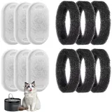 Katzenbrunnen Filter Set, 12 Stück Ersatzfilter Für Katzen Trinkbrunnen, 6 Aktivkohlefilter + 6 Schaumstofffilter, Filter Katzenbrunnen Zur Verbesserung Der Wasserqualität Für Katzen Und Hunde