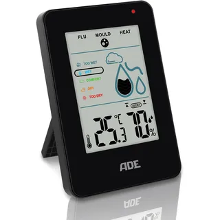 ADE Digitales Hygrometer innen mit Schimmelalarm | Feuchtigkeitsmessgerät mit Thermometer | großes LCD-Display | schwarz