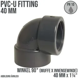 40 mm PVC Klebe Fitting Winkel 90° Innengewinde IG 40 mm x 1 1/4 Muffe Verbinde..."