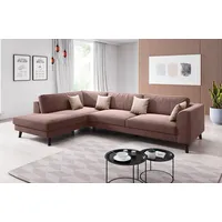 Ecksofa INOSIGN "Laurentia, L-Form", braun (kakao, zierkissen beige), B:294cm H:83cm T:203cm, Luxus-Microfaser (100% Polyester);Samt (100% Polyester), Sofas, Ecksofa, mit 4 Zierkissen, Ottomane links oder rechts bestellbar
