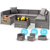 CASARIA CASARIA® Gartenmöbel Set Lounge Polyrattan 5 Personen Wetterfest Balkonmöbel Tisch Sicherheitsglas Outdoor Terrasse Eck Sofa Sitzkissen Grau-Anthrazit