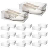 QWORK® 20 Stück Schuhboxen Plastik Aufbewahrungsbox, Faltbar Transparent Schuhe Box, Schuh-Aufbewahrungsboxen mit Deckel, für Damenschuhe