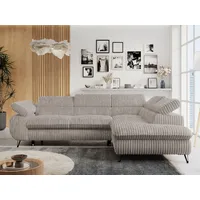Ecksofa Sofa Grau, Wohnlandschaft L-Form mit Schlaffunktion und Bettkasten, Schlafsofa mit Bettkasten, Sofa mit Einstellbare Kopfstützen, Peter L ... - Grau