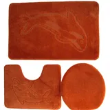 Ilkadim Delphin Badgarnitur 3 TLG. Set 55x85 cm einfarbig, WC Vorleger mit Ausschnitt für Stand-WC (terrakotta)