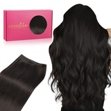 WENNALIFE Tressen Extensions Echthaar, 45cm 90g Natürliches Schwarz Tressen Echthaar zum Einnähen Echthaar Extensions Tressen Weft Echthaar Tressen Haarverlängerung Echthaar Sew In Hair Extensions