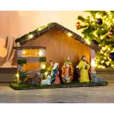 Spetebo LED Weihnachtskrippe mit 9 Figuren - Krippe beleuchtet Krippenfiguren