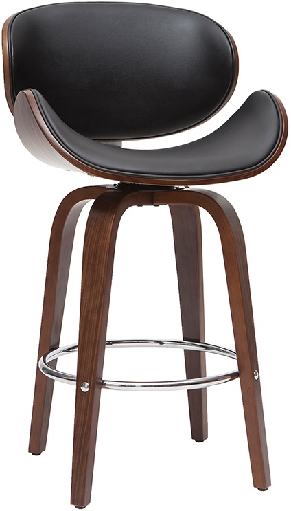 Tabouret de bar pivotant noir et bois foncé 65 cm WALNUT