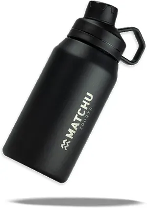 Matchu Sports Metall Trinkflasche - 600 ml - Schwarz - Rostfreier Stahl