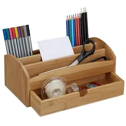 relaxdays Schreibtischorganizer Bambus Schublade braun, 27.5x11x15 cm