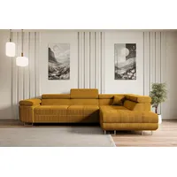 altdecor Ecksofa Cord mit Schlaffunktion 2-Sitzer Senfgelb