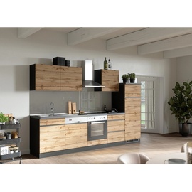 Held Möbel Küchenzeile Turin mit Geräte B: 300 cm Graphitfarben/Eiche