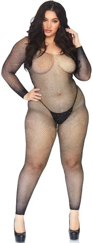 LEG AVENUE - CRYTALIZED NET BODY STOCKING 1X-2X