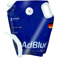 BAUER BLUE AdBlue Premium Harnstofflösung Standbeutel mit Ausgießer für Diesel-Motoren, ISO 22241 Konform – Optimale SCR-Abgasnachbehandlung, Made in Germany (5 Liter)
