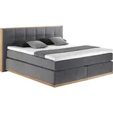 Home Affaire Boxspringbett HOME AFFAIRE "Vinton", grau (steel), B:220cm L:213cm, Komplettbetten, Boxspringbett, aus massiver Eiche, verschiedene Härtegrade (auch H4), Topseller