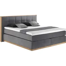 Home Affaire Boxspringbett HOME AFFAIRE "Vinton", grau (steel), B:220cm L:213cm, Komplettbetten, Boxspringbett, aus massiver Eiche, verschiedene Härtegrade (auch H4), Topseller