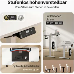 CASARIA® Höhenverstellbarer Schreibtisch mit Unterlage Weiß