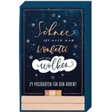 arsEdition Adventskalender "Schnee ist auch nur Konfetti aus den Wolken" 24 Sprüche-Postkarten in schönem Handlettering-Design mit Holzständer