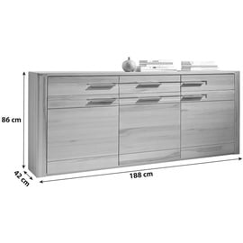 Livetastic Sideboard Buche, Metall, Kernbuche, teilmassiv,massiv, 3 Fächer, 3 Schubladen, 188x86x42 cm, Made in EU, Holzmöbel, Kleinmöbel Holz, Holzkommoden, Sideboards Holz