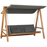 Outsunny Hollywoodschaukel mit Bettfunktion 3-Sitzer Gartenschaukel mit Dach, Holz Gartenschaukel, 225,5 x 113 x 180 cm, Grau,