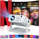 4k Android 11 Videoprojektor, Wifi 2.4/5g & Bluetooth, Auto-keil, Manueller Fokus, 40–120 Zoll, Mini Heimkino, Weiß