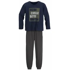 AUTHENTIC LE JOGGER Pyjama 1 Stück, 2 tlg. Schlafanzug mit Spruch "Ich chille bitte warten" AUTHENTIC LE JOGGER marine-anthrazit