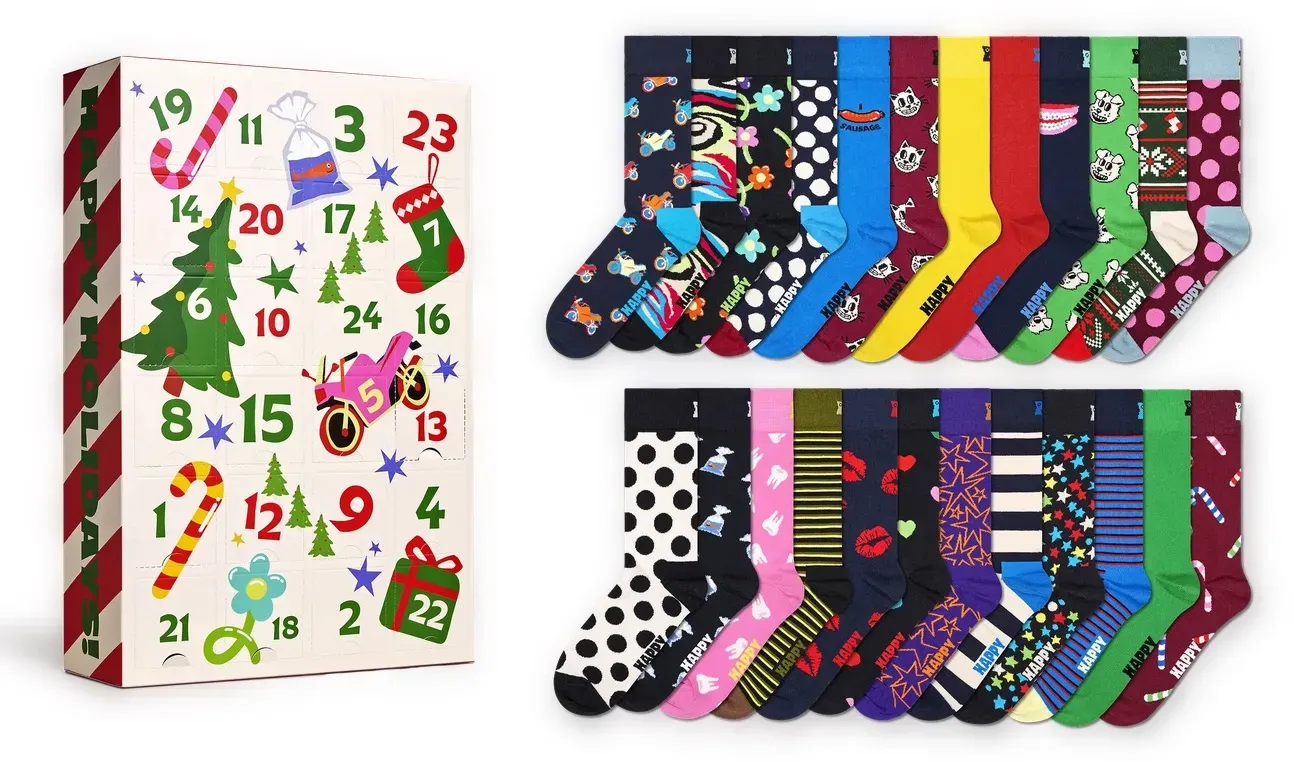 Happy Socks Tagessocke Crew Weihnachtsspecial #4 - Adventskalender mit 24 Paar - weiss