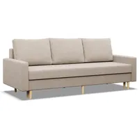 Mebligo - Sofa mit Schlaffunktion und Bettkasten Blank, 3 Sitzer Sofa 212 cm Breit, Schlafsofa, Ausziehbares Couch auf Holzfüßen, Sofa Wohnzimmer, Schlafcouch - Sofa Beige