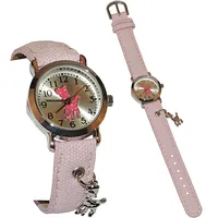 alles-meine.de GmbH Kinderuhr - REH - Waldtier - mit Deko Anhänger - Stoff/Leder Armband - Uhr Kinder Armbanduhr rosa pink Mädchen Analog - Lernuhr Kinderarmbanduhr
