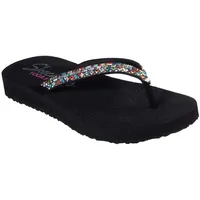 Skechers Damen Meditation Shine Away Zehentrenner, Black Mitobuck/Multi Rhinestone, 41 EU