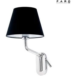 Faro Wandleuchte ETERNA E27, IP20, Leser links, chrom, schwarz FAR-24007-12